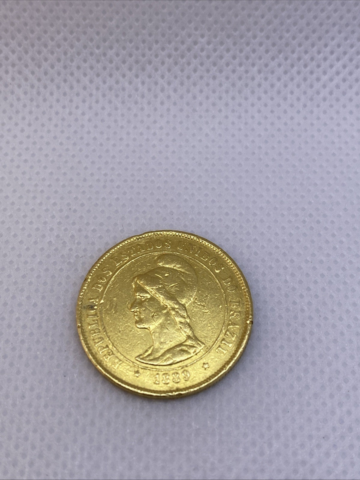1889 10000 Reis Brazil Gold Coin Beautiful Rare
