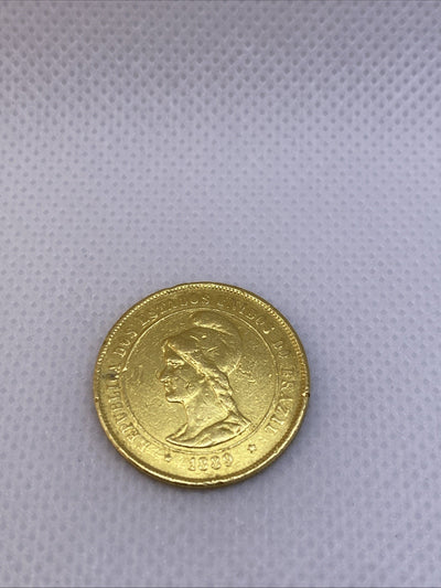 1889 10000 Reis Brazil Gold Coin Beautiful Rare