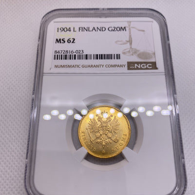 1904-L 20 Markkaa Finland Russia Nicholas II Gold MS62 NGC