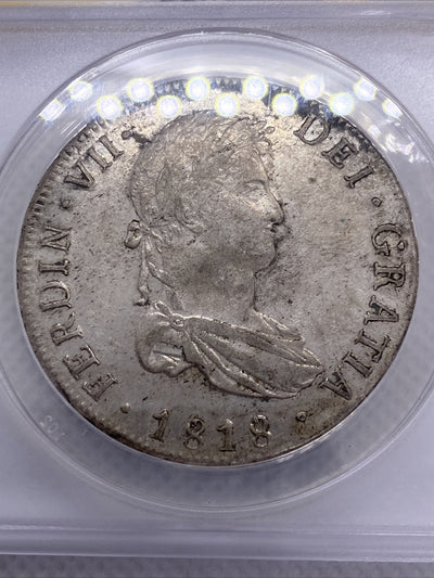 1818 PTS PJ Bolivia Silver 8R 8 Reales AU 50 Details Anacs Silver Potosi #558