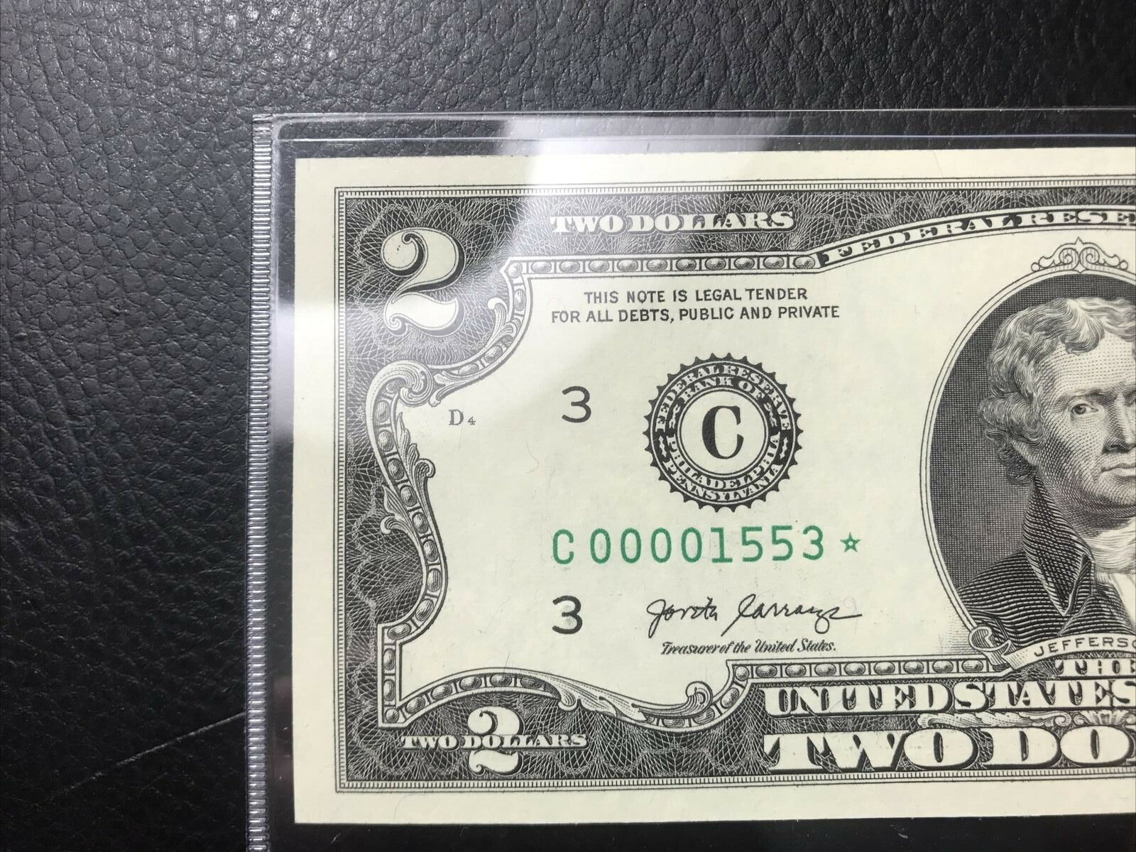 $2 Rare Uncirculated Low FOUR (4) Digits  ⭐️ STAR NOTE ⭐ 1553*