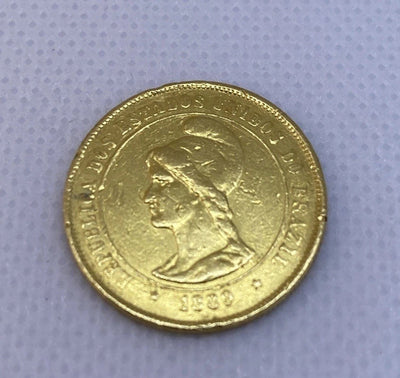 1889 10000 Reis Brazil Gold Coin Beautiful Rare