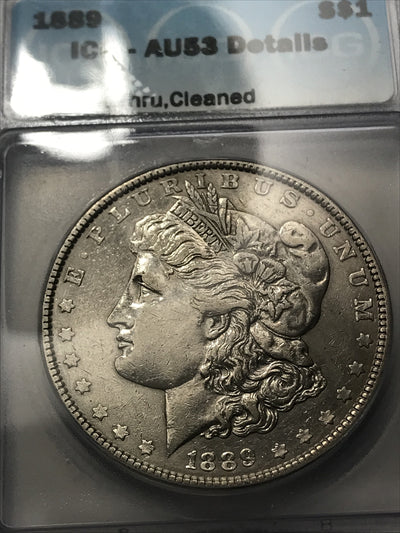 1889 Morgan Dollar ICG AU53 Details STRUCK THROUGH Reverse Error