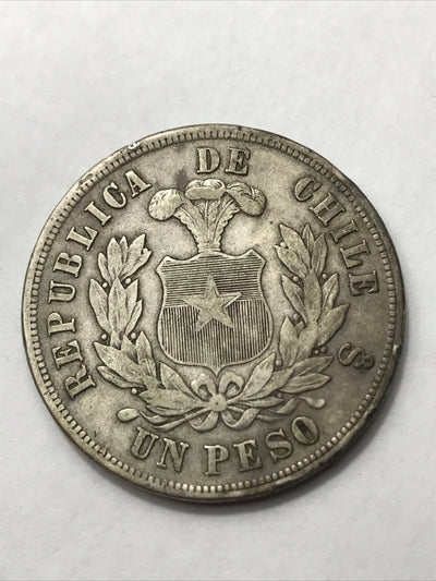 1877 Chile Silver Peso Un Peso - Republica De Chile KM#142.1