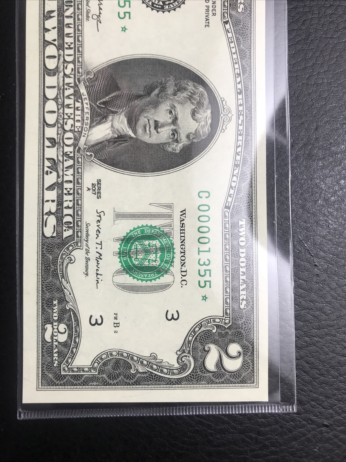 $2 Rare Uncirculated Low FOUR (4) Digits  ⭐️ STAR NOTE ⭐ 1355*