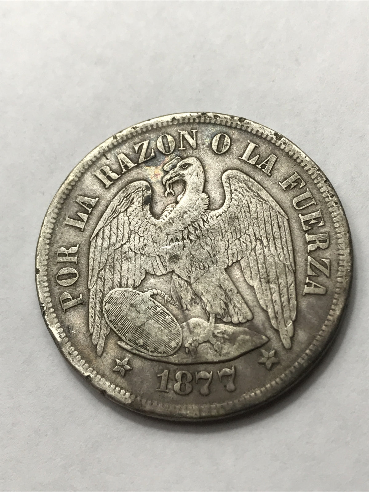 1877 Chile Silver Peso Un Peso - Republica De Chile KM#142.1