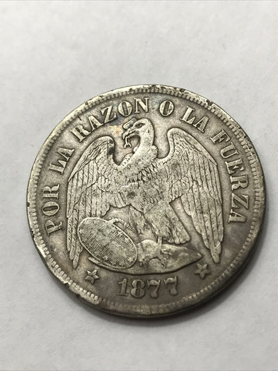 1877 Chile Silver Peso Un Peso - Republica De Chile KM#142.1