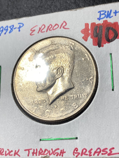 1998 P + 1996 P Kennedy Half Dollars + 1976 Quarter - Struck through Mint Errors