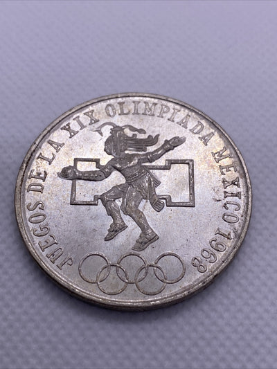 1968 Mexico Olympics Mexican 25 Peso Silver Coin BU Great Condition Coin