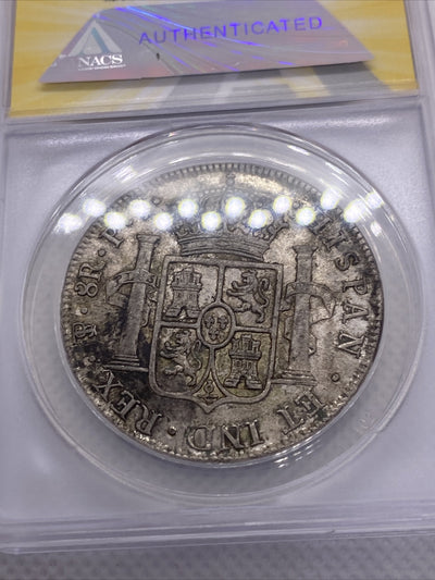 1818 PTS PJ Bolivia Silver 8R 8 Reales AU 50 Details Anacs Silver Potosi #558