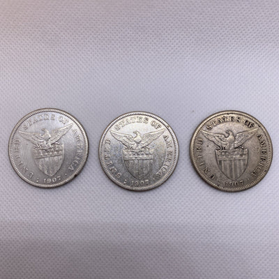 1907 S Three Silver One Pesos Phillipines 1907S #8932-10