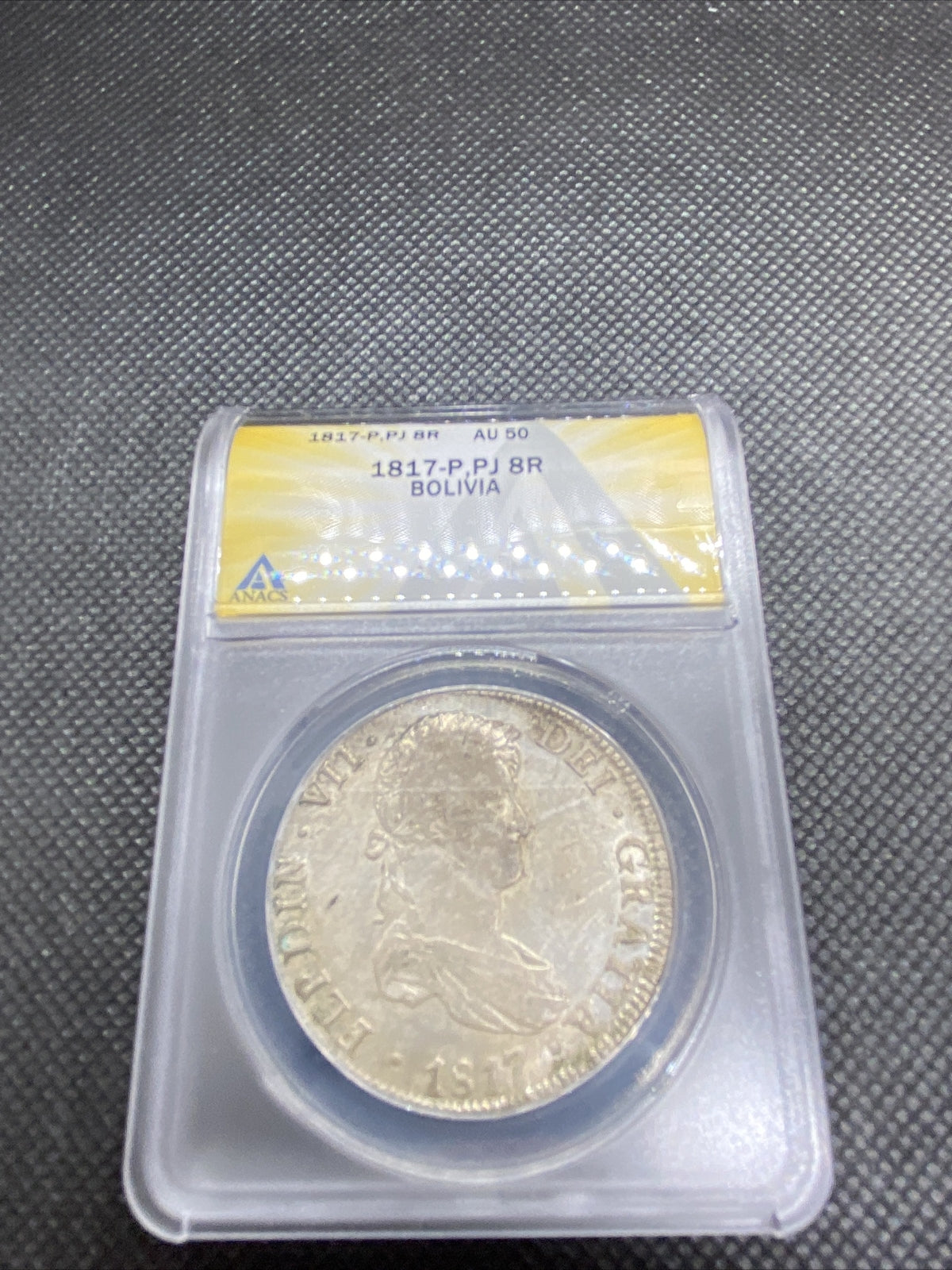 1817 PTS Bolivia 8 Reales 8R Anacs AU50 Silver Coin Colonial Rare