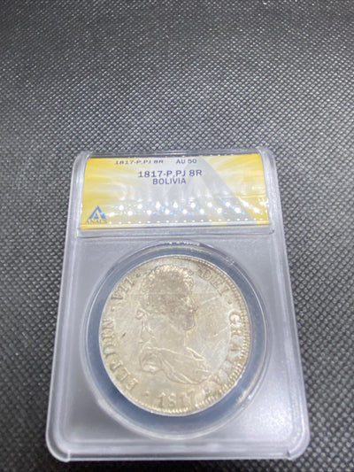 1817 PTS Bolivia 8 Reales 8R Anacs AU50 Silver Coin Colonial Rare
