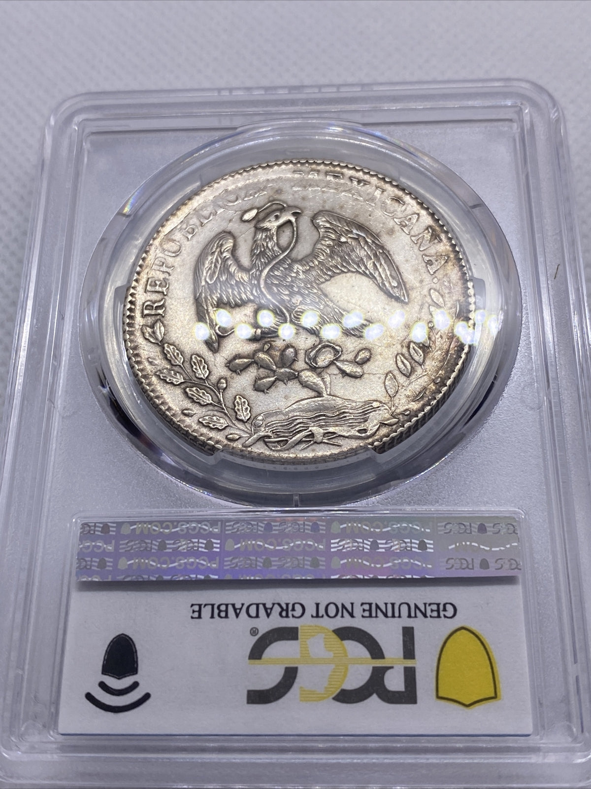 1884 Zs JS 8 Reales Zs69 PCGS AU Details 8R Mexico Silver Coin STRUCK THRU #7964