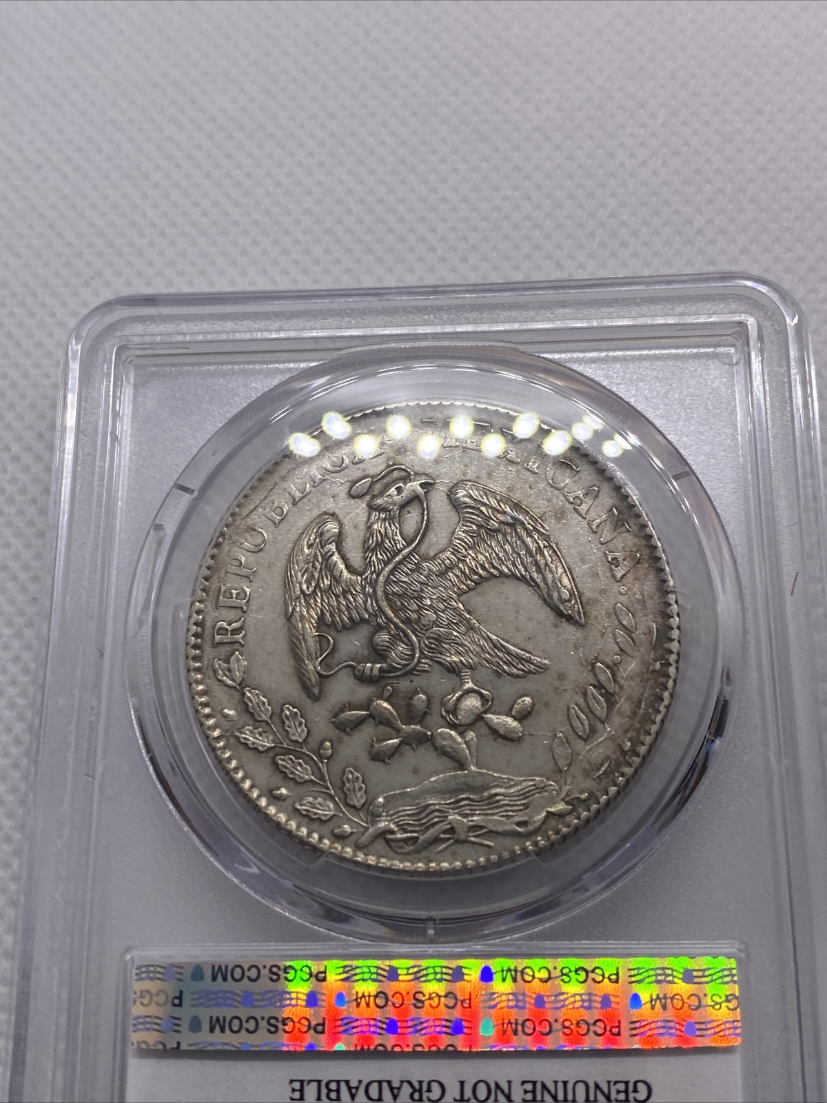 1884 Zs JS 8 Reales Zs69 PCGS AU Details 8R Mexico Silver Coin STRUCK THRU #7964