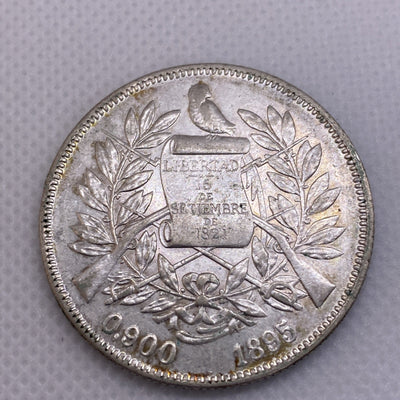 1895 Guatemala 1 Peso Large Silver Coin