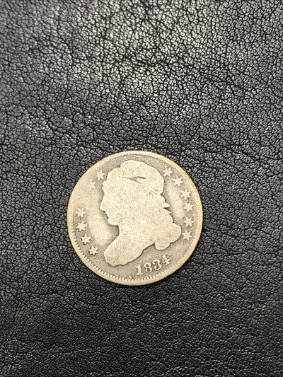 1834 Capped Bust Dime Silver 10c Coin JR-7 R-2 Small 4 Silver Coin #TY4267