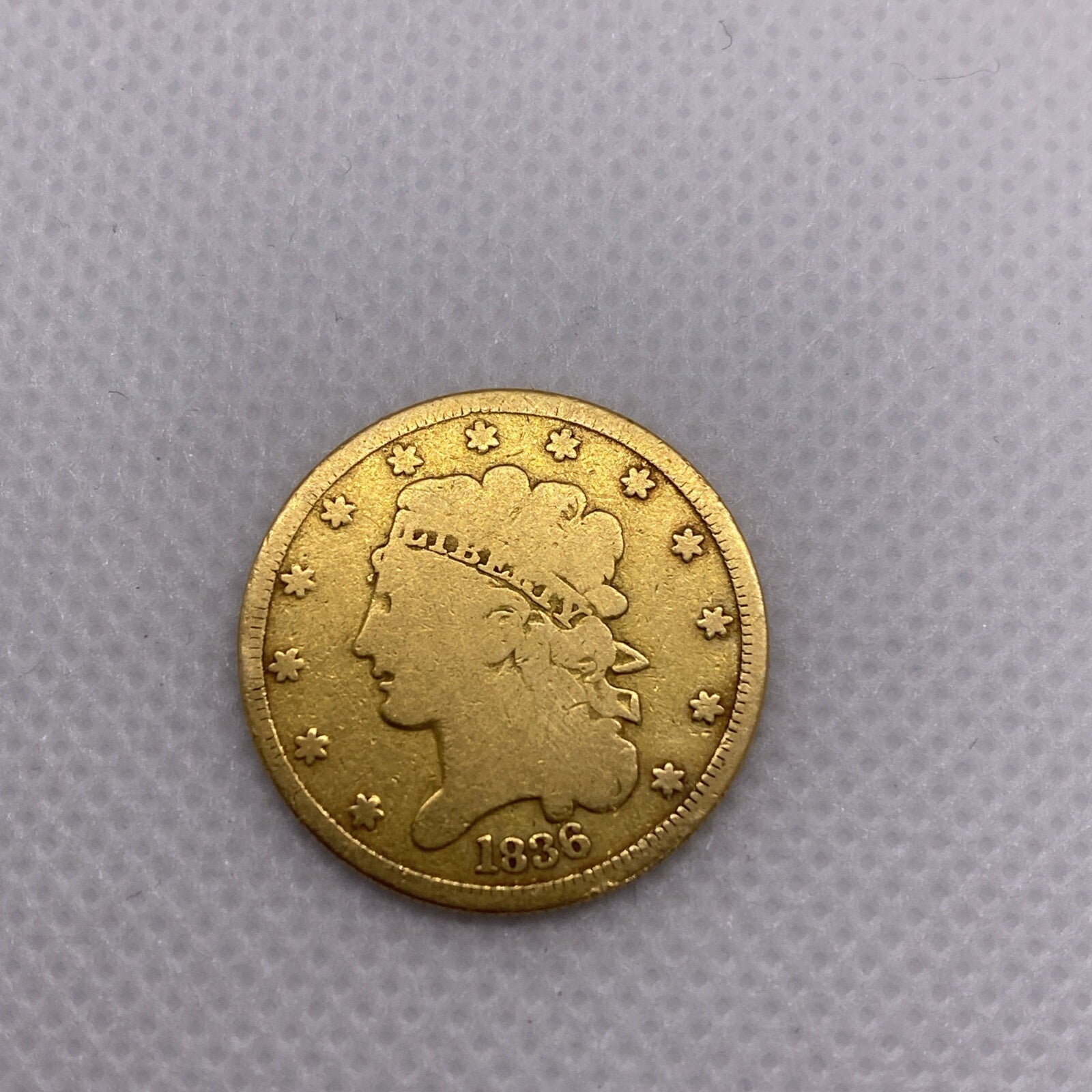 1836 $5 Five Dollars Gold Liberty Half Eagle Coin Beautiful US Gold Coin #8727