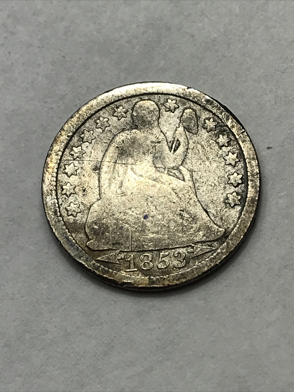 1853 Seated Liberty Dime 10 Cents Silver Coin Arrows