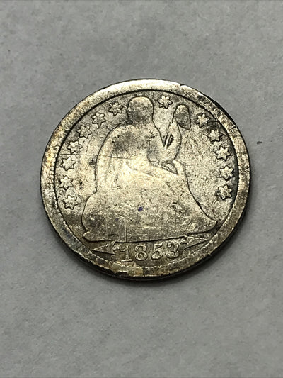1853 Seated Liberty Dime 10 Cents Silver Coin Arrows