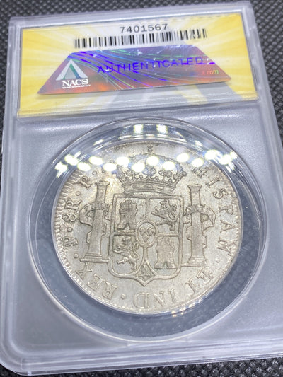 1819 PTS PJ Bolivia Silver 8R 8 Reales AU 53 Details Anacs Silver Potosi #567