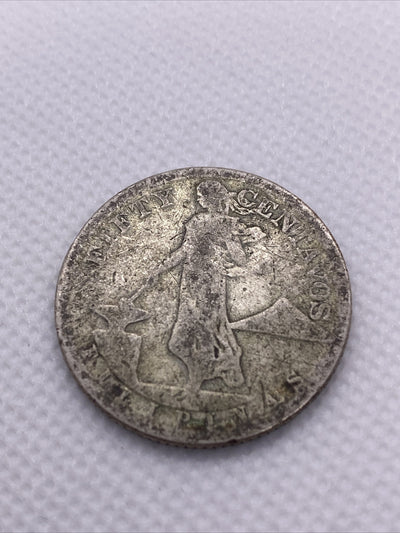 1918 S 50 Centavos Philippines San Francisco Mint Silver Coin Fifty Centavos
