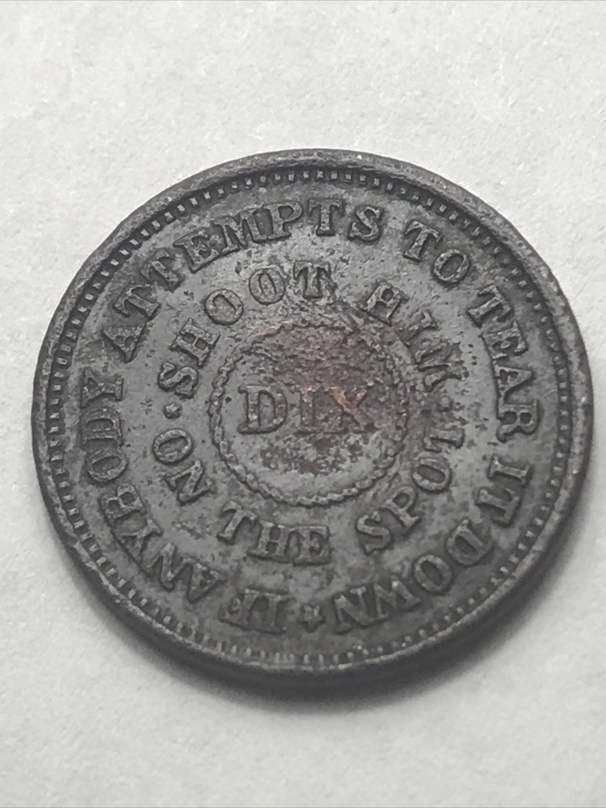 1863 CWT Civil War Token Fuld 207/409b The Flag  Shoot Him on the Spot Dix