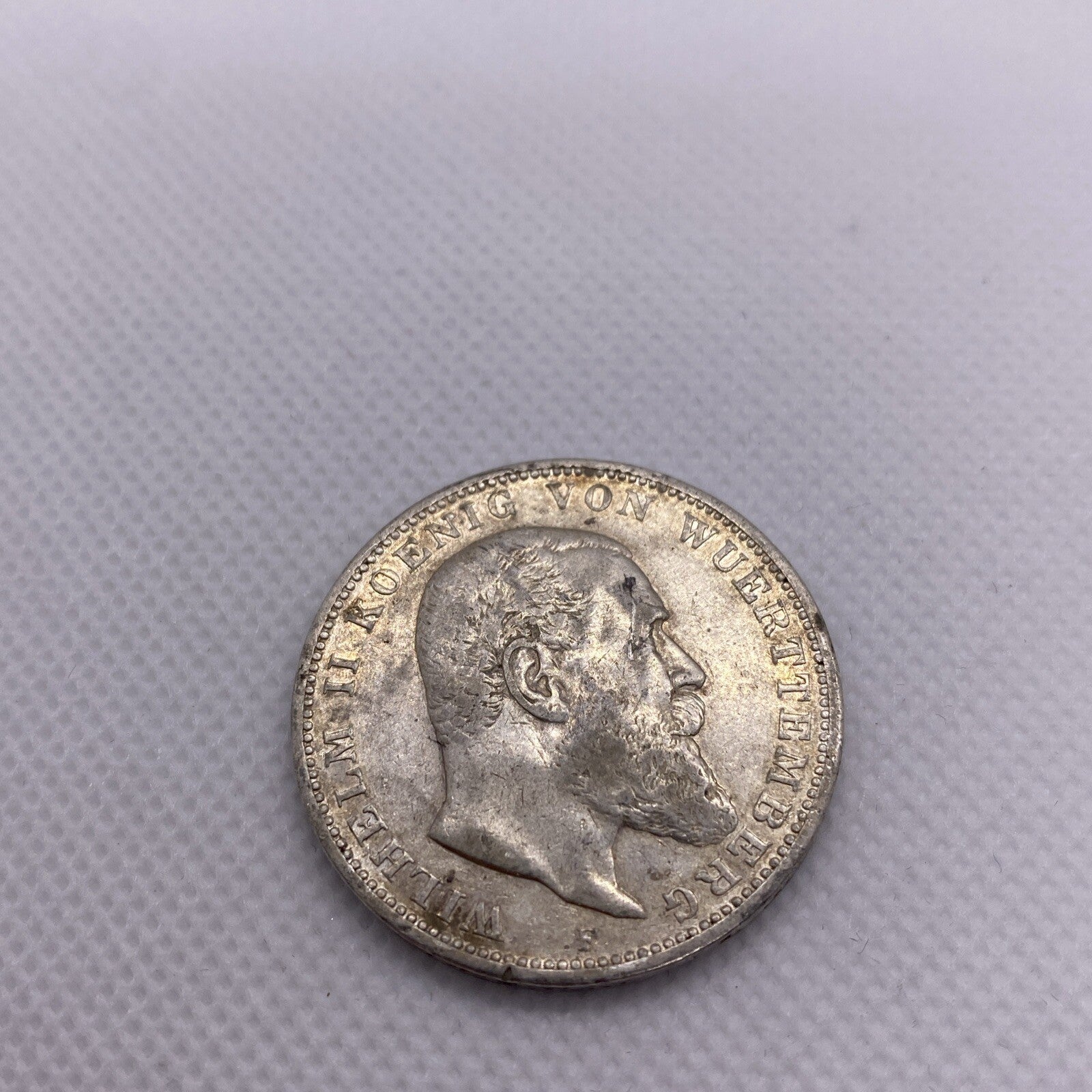 1909 F 3 Mark GERMAN States WURTTEMBERG WILHELM II 90% Silver Coin RARE #56644