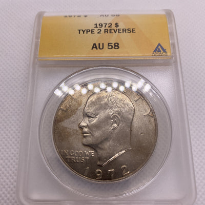 1972 Eisenhower IKE Dollar Type 2  ANACS AU58 Key-Date RARE #438