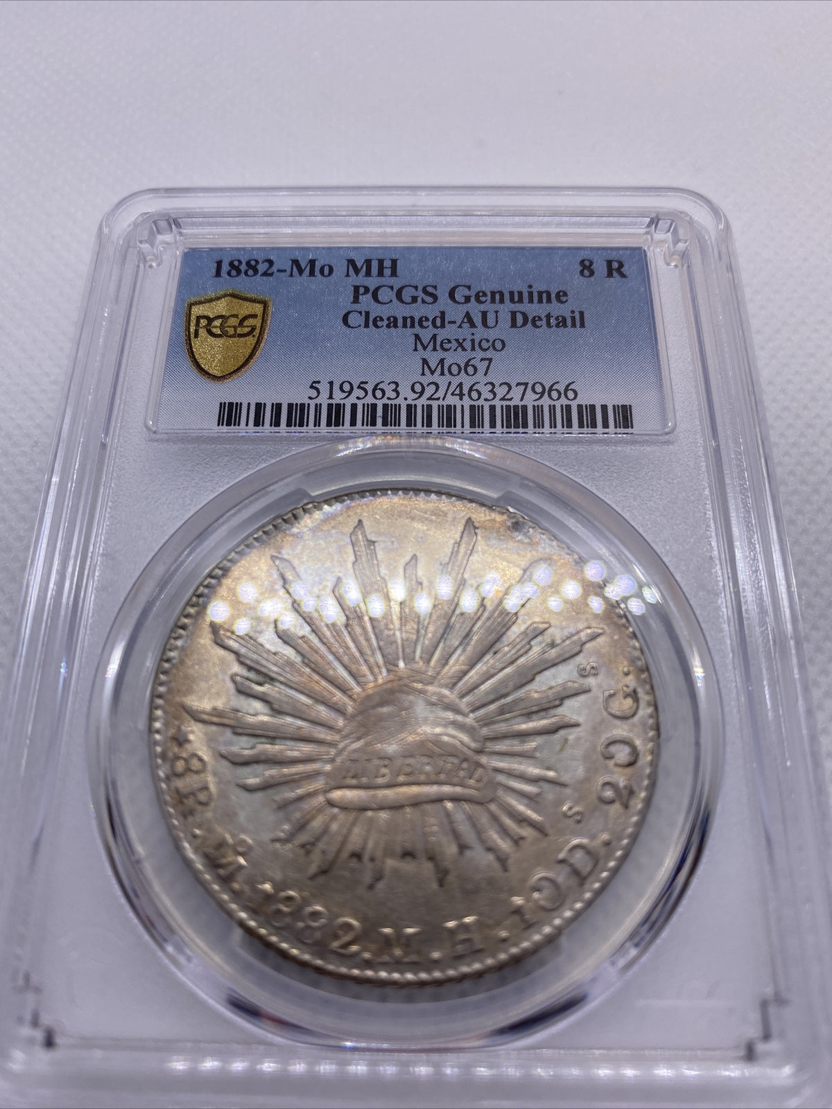 1882 MO MH 8 Reales Mexico Eagle Silver PCGS AU Details Beauty Toning RARE #7966