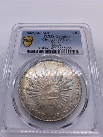 1882 MO MH 8 Reales Mexico Eagle Silver PCGS AU Details Beauty Toning RARE #7966