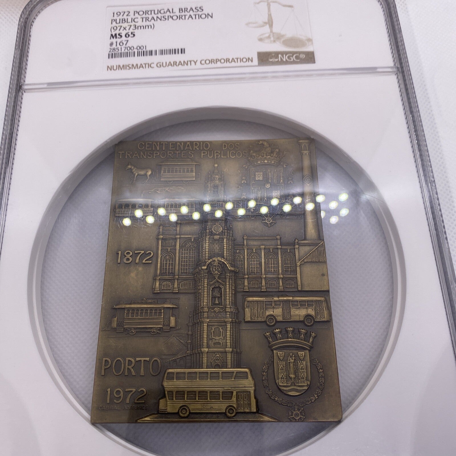 1972 Portugal Public Transportation Transportation Medal Brass NGC Graded MS65