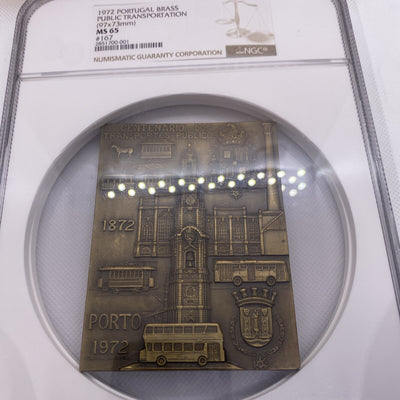 1972 Portugal Public Transportation Transportation Medal Brass NGC Graded MS65