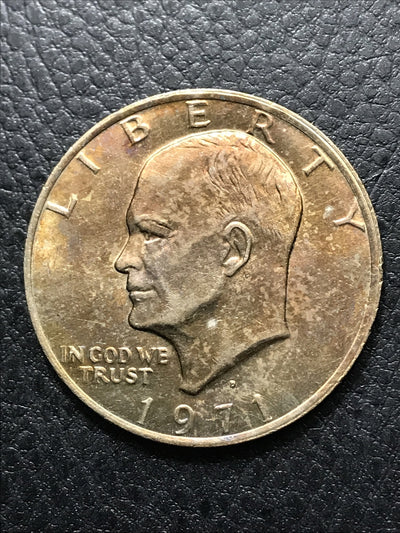 1971-D EISENHOWER TWO(2) $1 DOLLARS BU TONED COINS IN HIGH GRADE #IKE-635GE