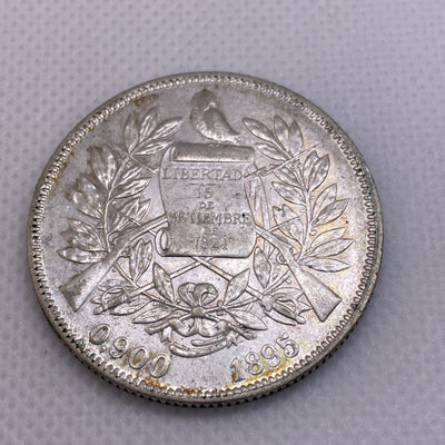 1895 Guatemala 1 Peso Large Silver Coin