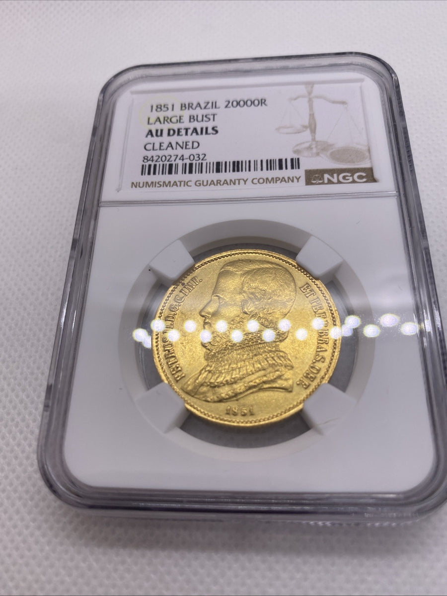 1851 Brazil 20000 Reis Large Bust NGC AU Det. Rio de Janeiro RARE