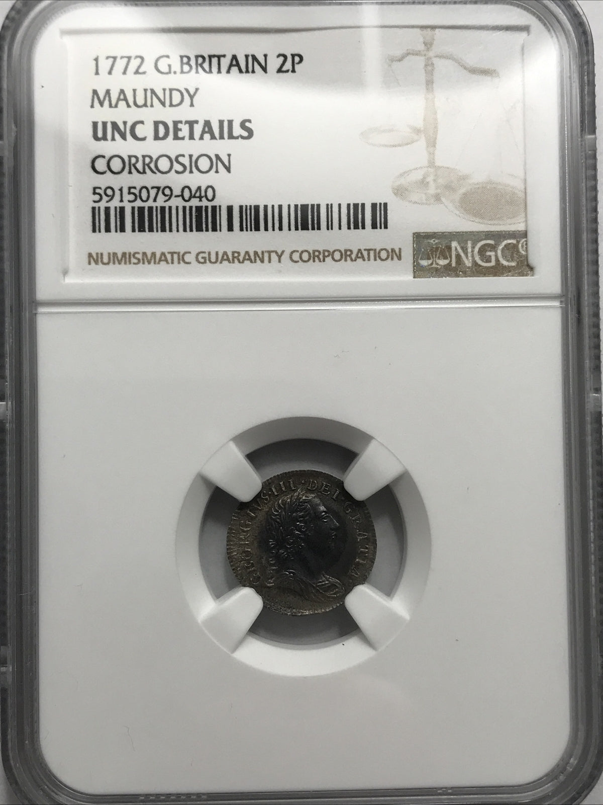 1772 Great Britain Silver 2P Two Pence Maundy 2P Coin NGC UNC