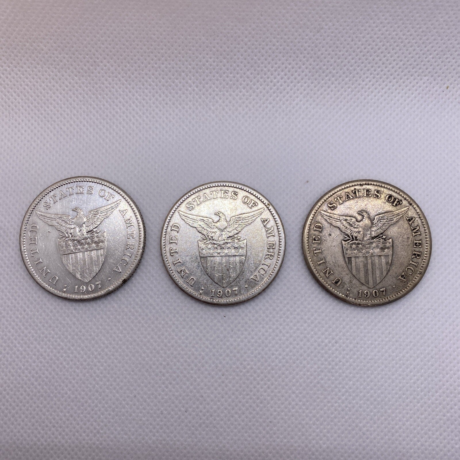 1907 S Three Silver One Pesos Phillipines 1907S #8932-10