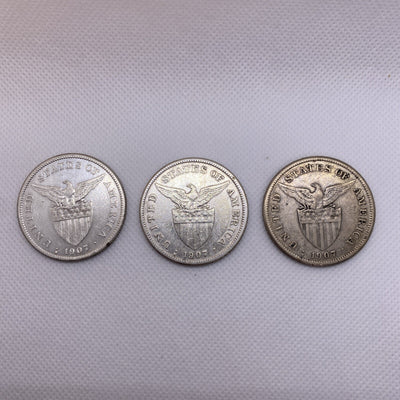 1907 S Three Silver One Pesos Phillipines 1907S #8932-10
