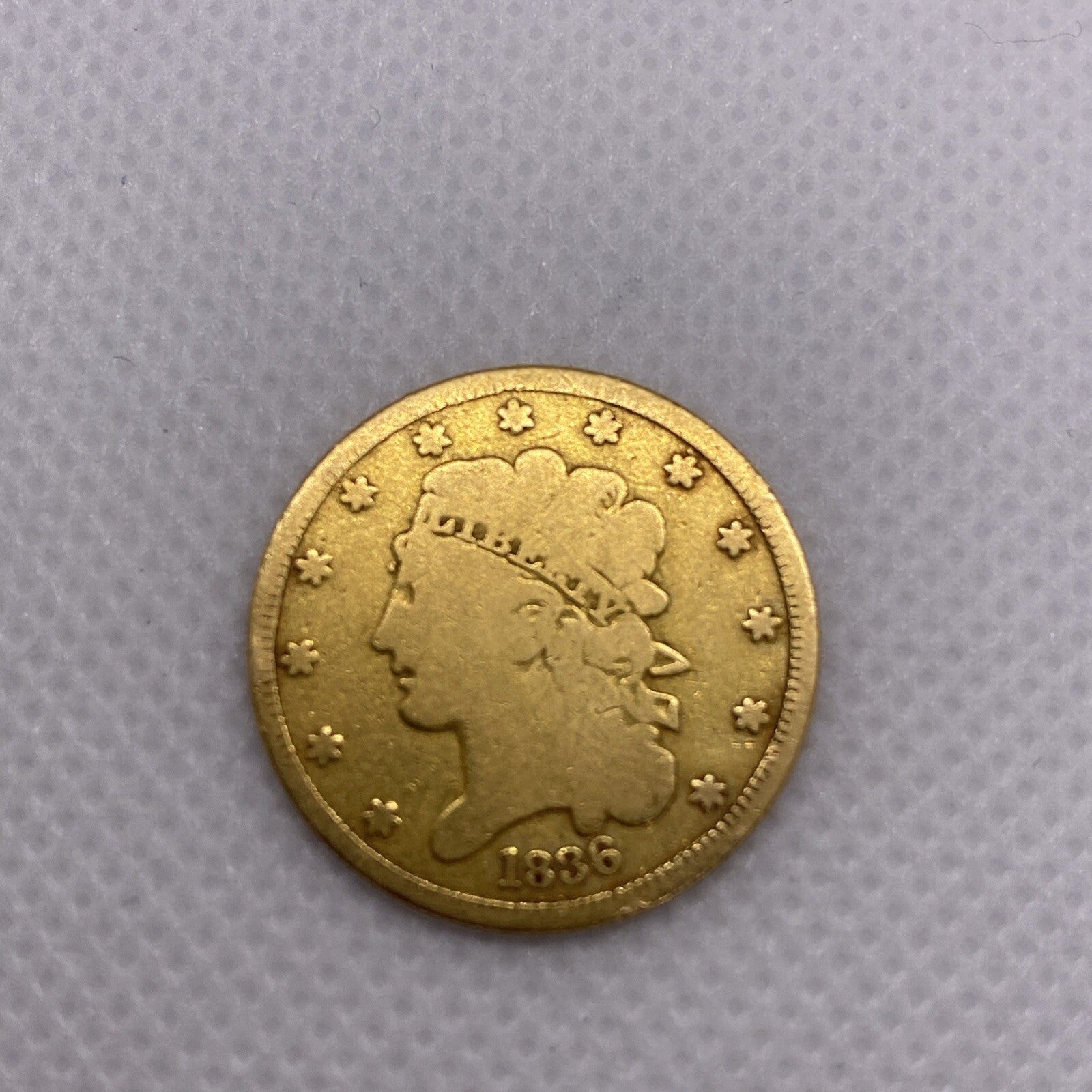1836 $5 Five Dollars Gold Liberty Half Eagle Coin Beautiful US Gold Coin #8727