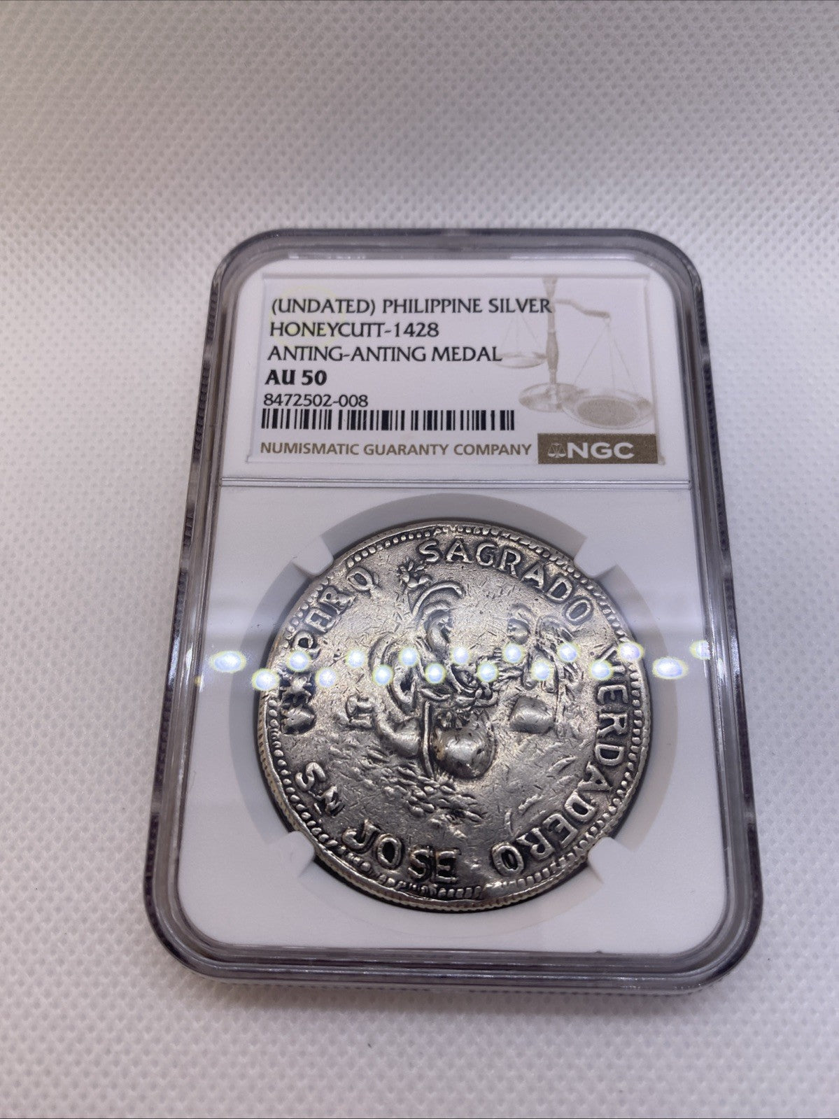 Philipines Honeycutt - 1428 Anting-Anting Silver Medal Graded NGC AU50 RARE