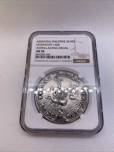 Philipines Honeycutt - 1428 Anting-Anting Silver Medal Graded NGC AU50 RARE