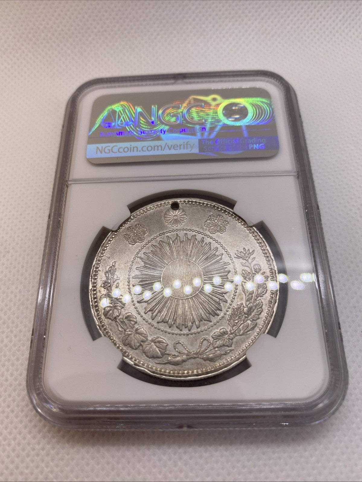 M3 1870 Japan Yen Type 1 NGC AU Det Holed Silver Coin Graded By NGC #502-005