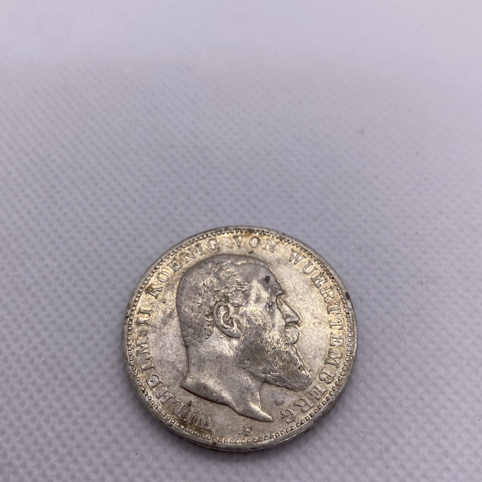 1909 F 3 Mark GERMAN States WURTTEMBERG WILHELM II 90% Silver Coin RARE #56644
