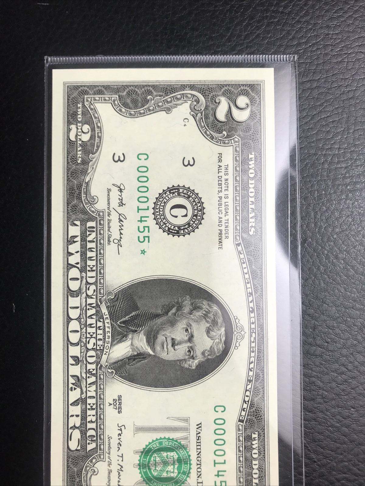 $2 Rare Uncirculated Low FOUR (4) Digits  ⭐️ STAR NOTE ⭐ 1455*