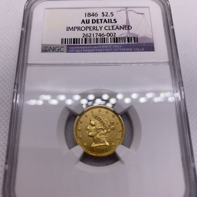 1846 $2.50 Liberty Gold Quarter Eagle AU Details NGC Key Date VERY RARE