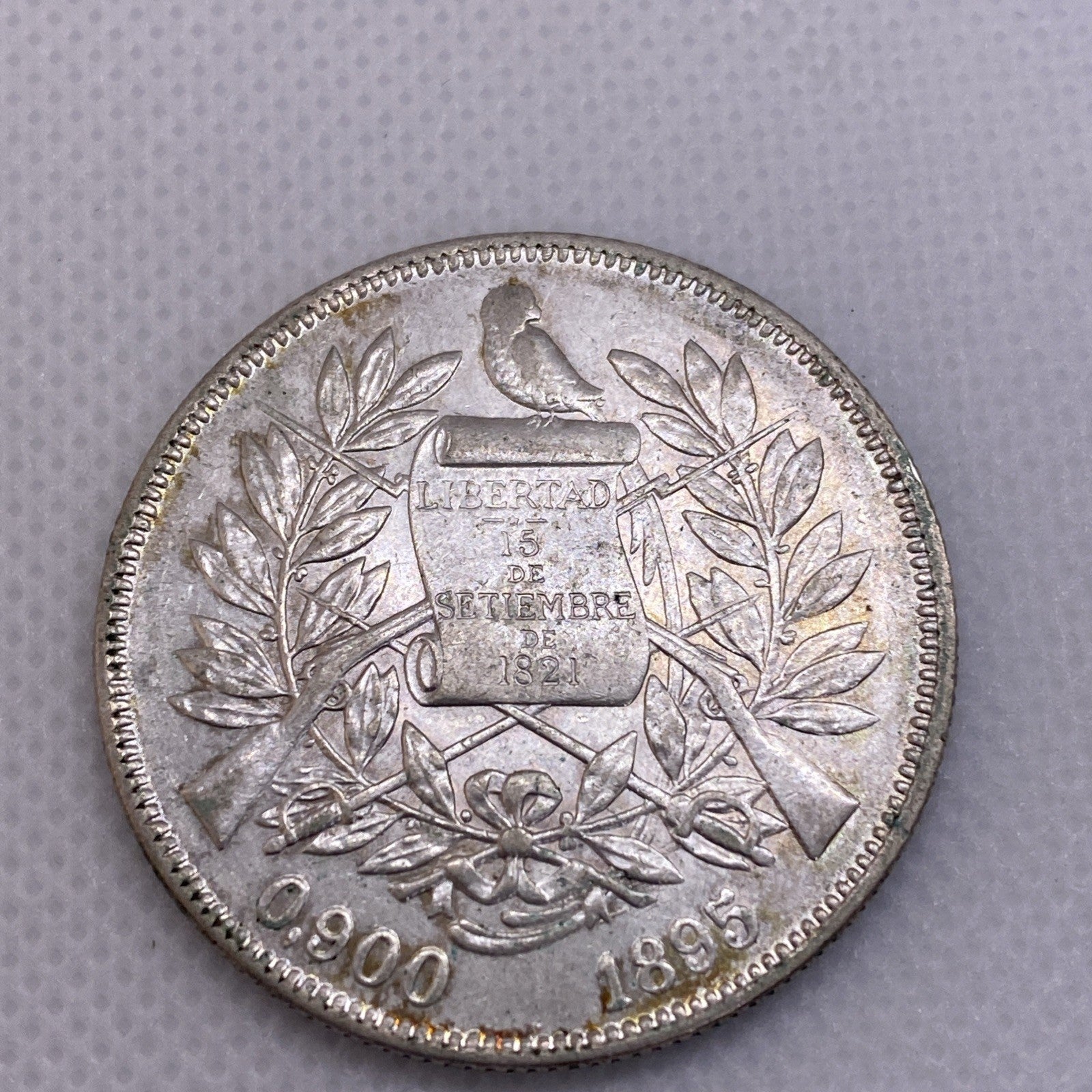 1895 Guatemala 1 Peso Large Silver Coin