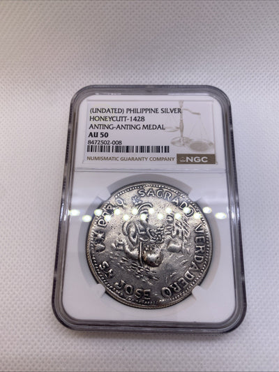Philipines Honeycutt - 1428 Anting-Anting Silver Medal Graded NGC AU50 RARE