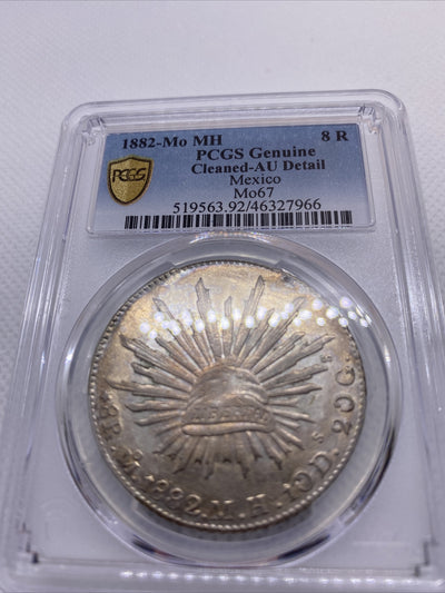 1882 MO MH 8 Reales Mexico Eagle Silver PCGS AU Details Beauty Toning RARE #7966
