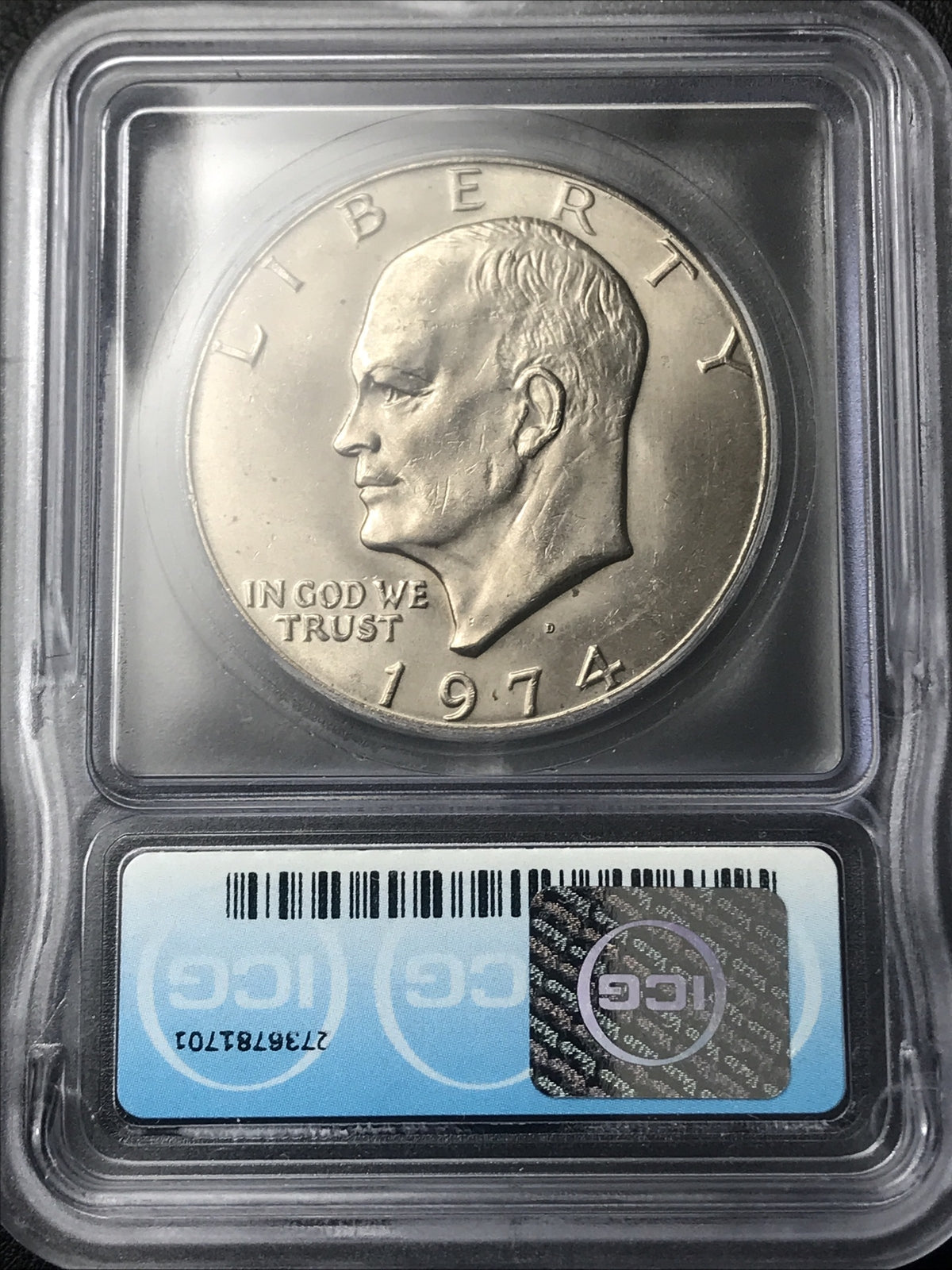 1974 D Eisenhower Dollar ICG MS64 Struck Through $1 Ike Dollar *HIGH GRADE ERROR